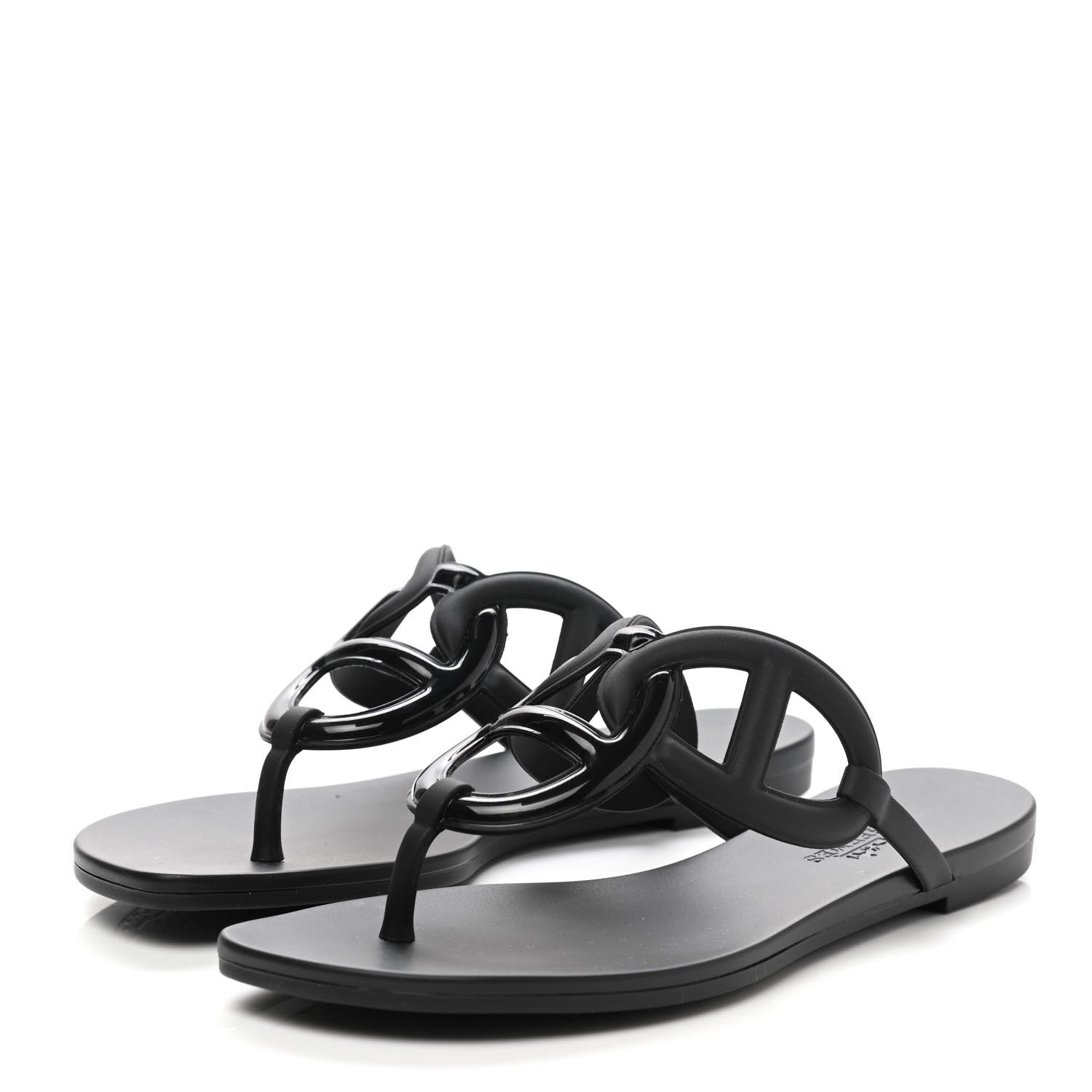 Hermes Rubber Womens Egerie Sandals 35 Black 3 of 9
