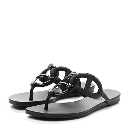 Hermes Rubber Womens Egerie Sandals 35 Black 3 of 9