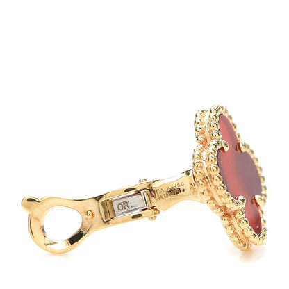 Van Cleef & Arpels 18K Yellow Gold Carnelian Vintage Alhambra Earrings 3 of 4