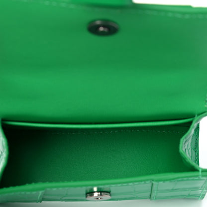Balenciaga Shiny Calfskin Tonal B Crocodile Embossed Hourglass Top Handle Bag Mini with Chain Vivid Green 6 of 8