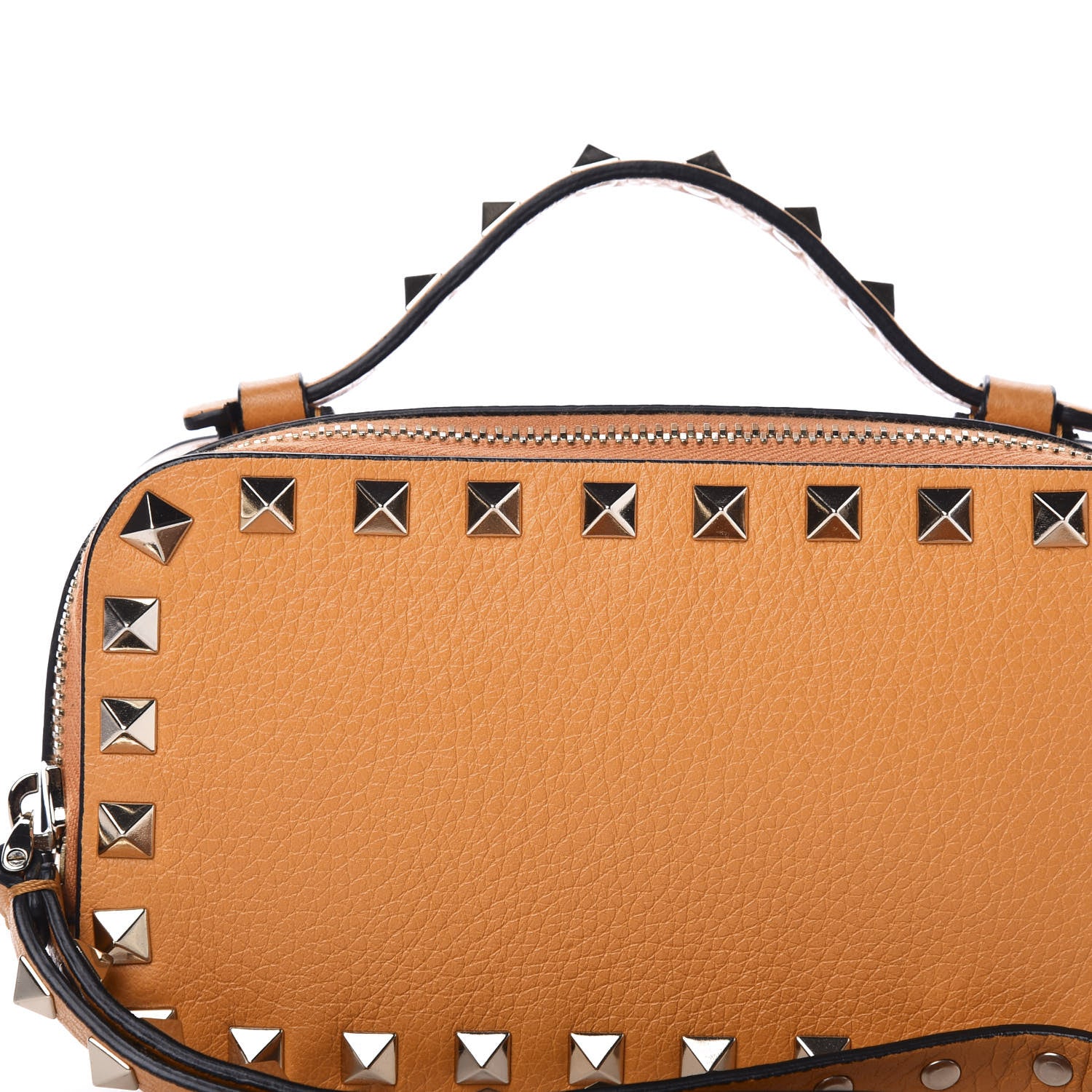 Valentino Garavani Pebbled Calfskin Rockstud Slip Handle Wristlet Zip Clutch Orange 9 of 9