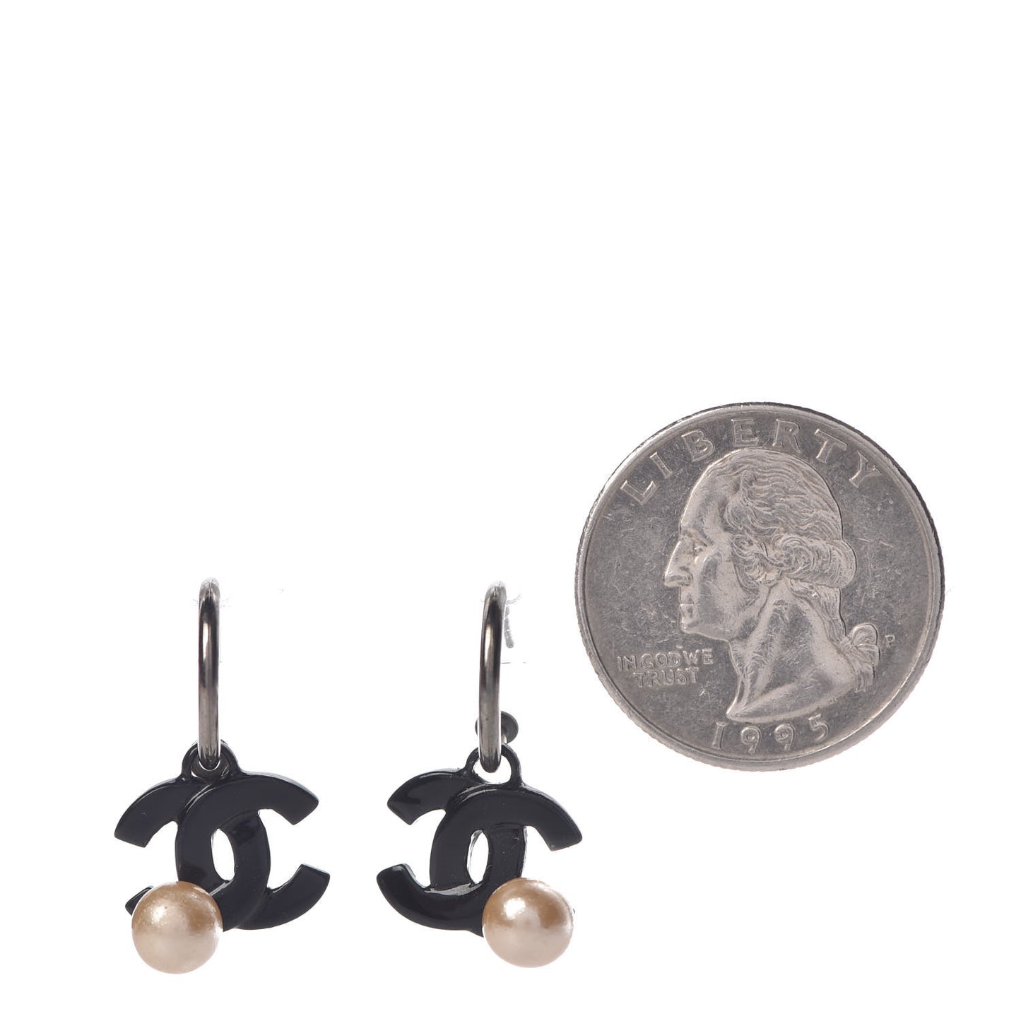 Pearl Enamel CC Drop Earrings Black