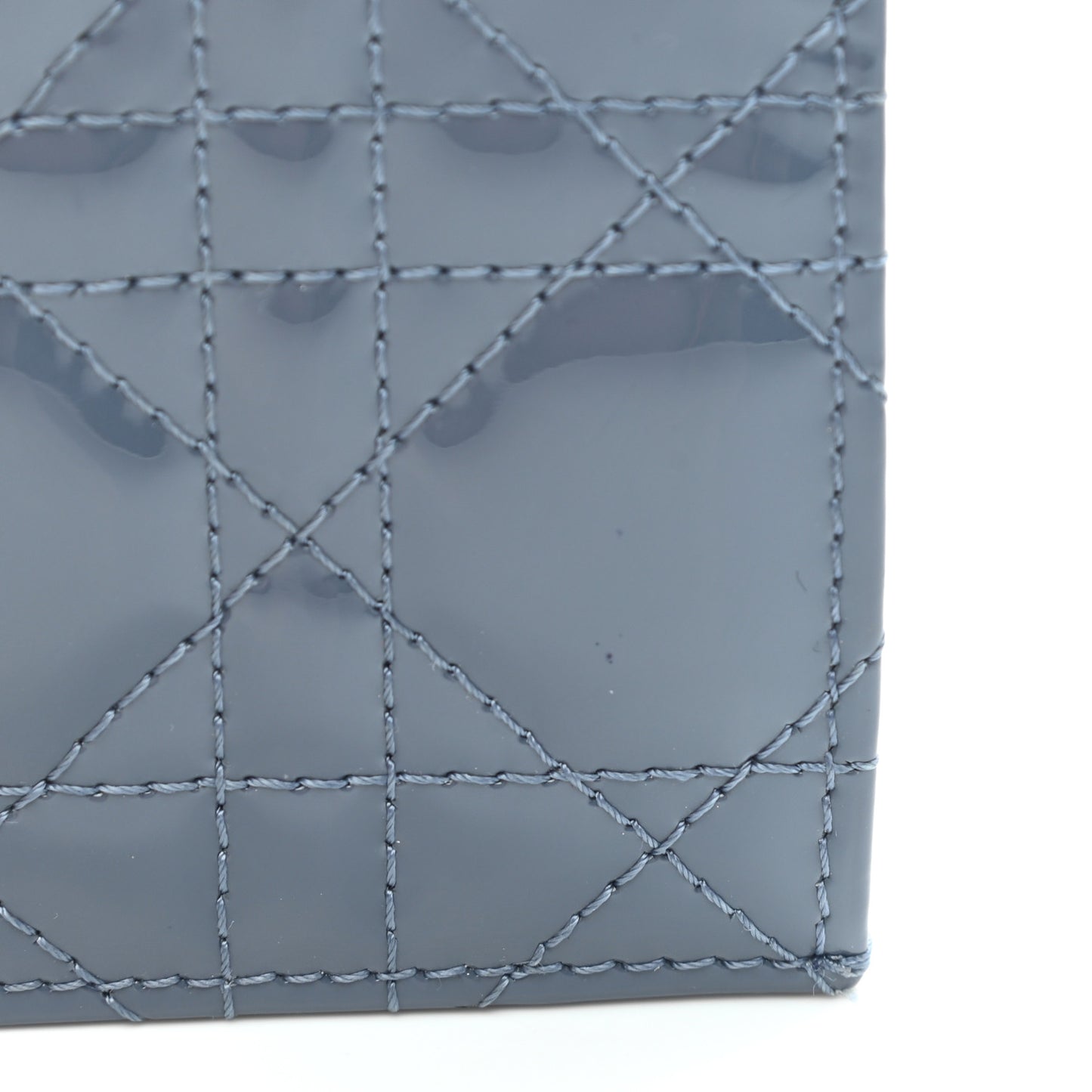 Patent Cannage Mini Lady Dior Wallet Gray Stone