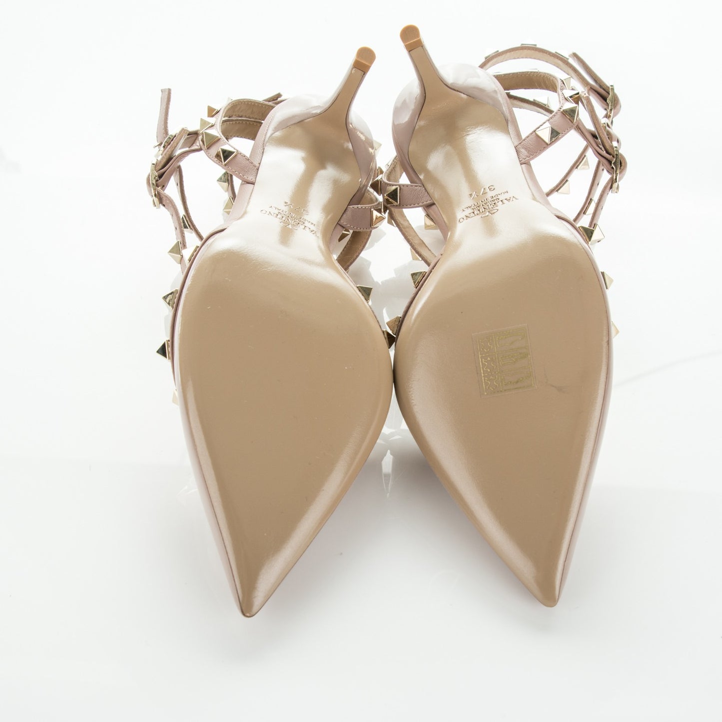 Patent Nappa Rockstud Ankle Strap 65mm Pumps 37.5 Poudre
