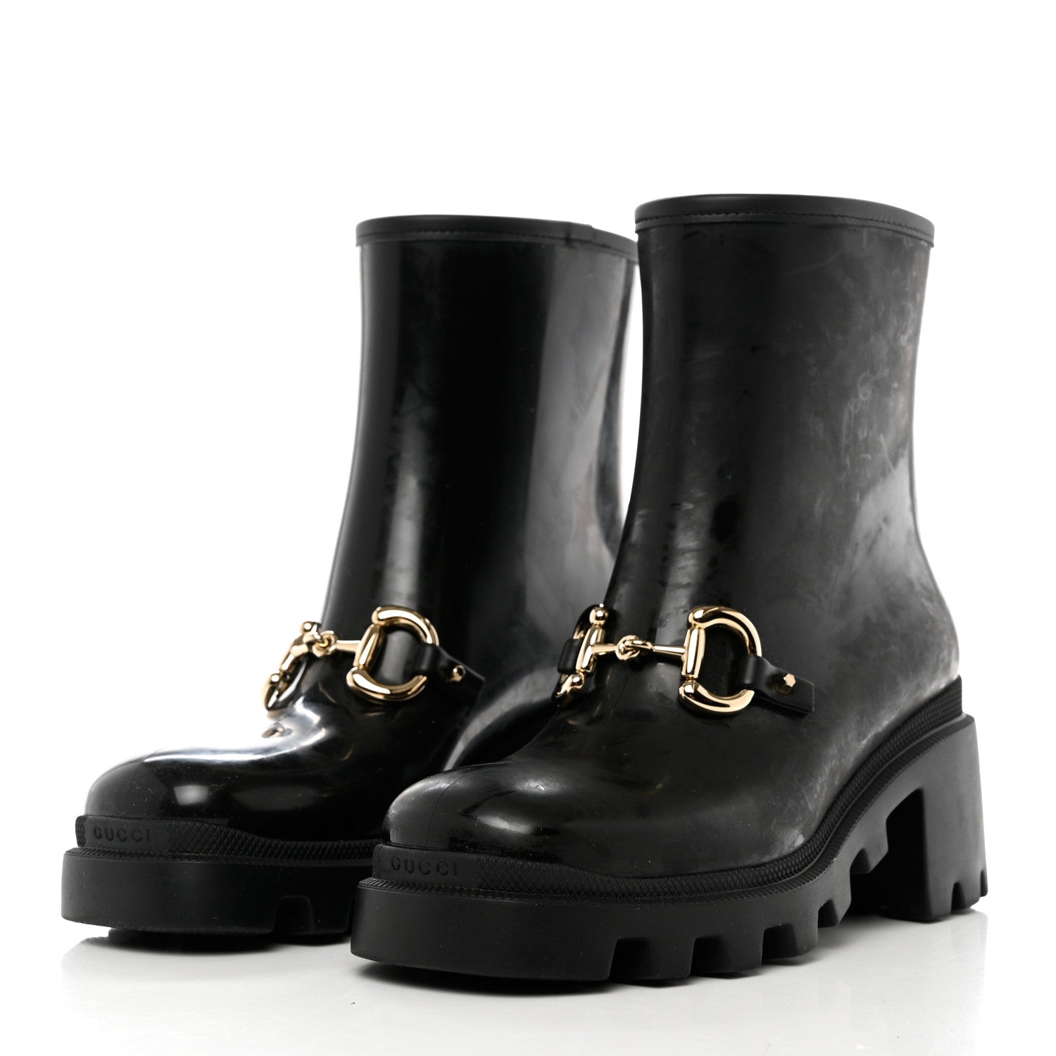 Gucci Rubber Womens Horsebit Ankle Boots 37 Black 3 of 8
