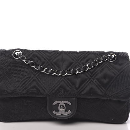 Chanel Satin Embroidered Medium Camellia Flap Black 12 of 13