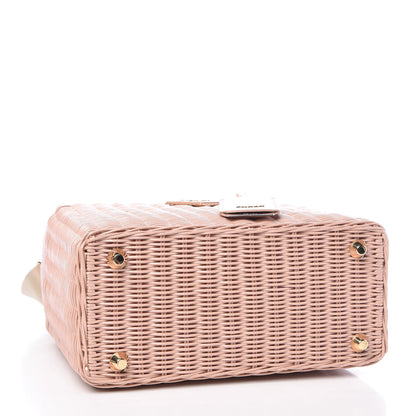 Prada Wicker Canvas Shoulder Bag Pink 4 of 9