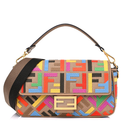 Fendi Canvas Vitello King FF Multicolor Embroidered Baguette Multicolor Cuoio 1 of 8