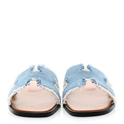 Hermes Denim Oran Fringe Sandals 37 Bleu Clair 2 of 9