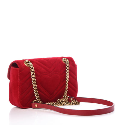 Gucci Velvet Matelasse Mini GG Marmont Shoulder Bag Hibiscus Red 3 of 8