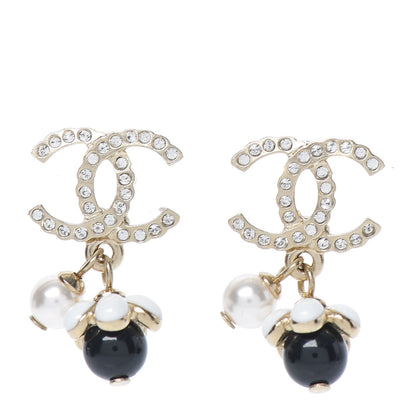 Chanel Crystal Bead Pearl CC Drop Earrings Gold White Black 1 of 5