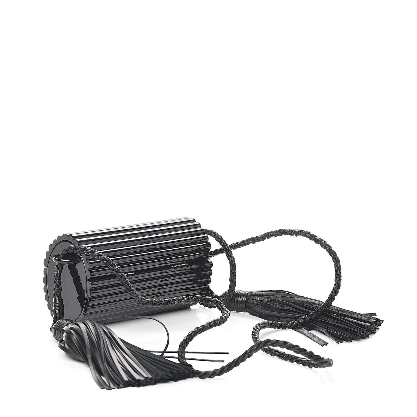 Ribbed Plexiglass Lambskin Fringe Monogram Opium Box Bag Black