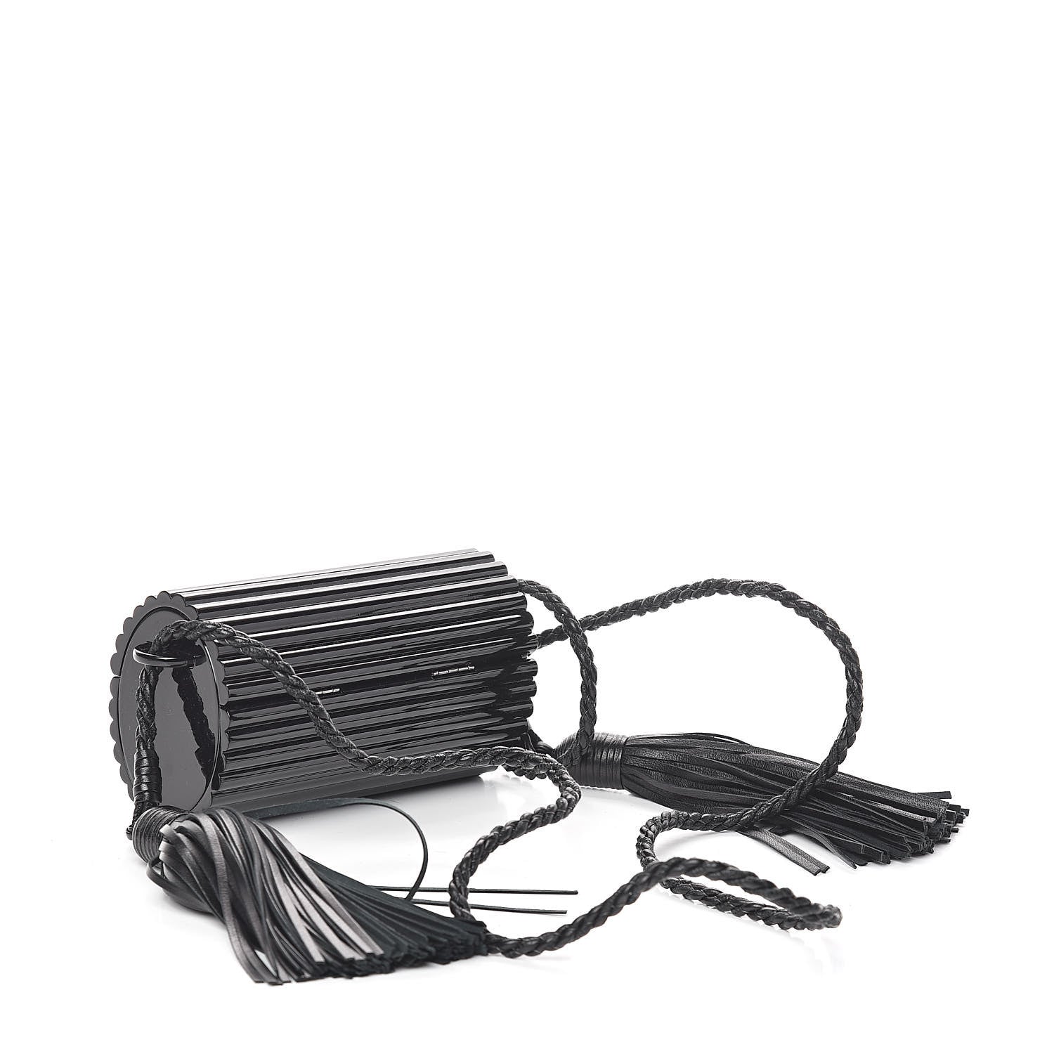 Saint Laurent Ribbed Plexiglass Lambskin Fringe Monogram Opium Box Bag Black 3 of 8