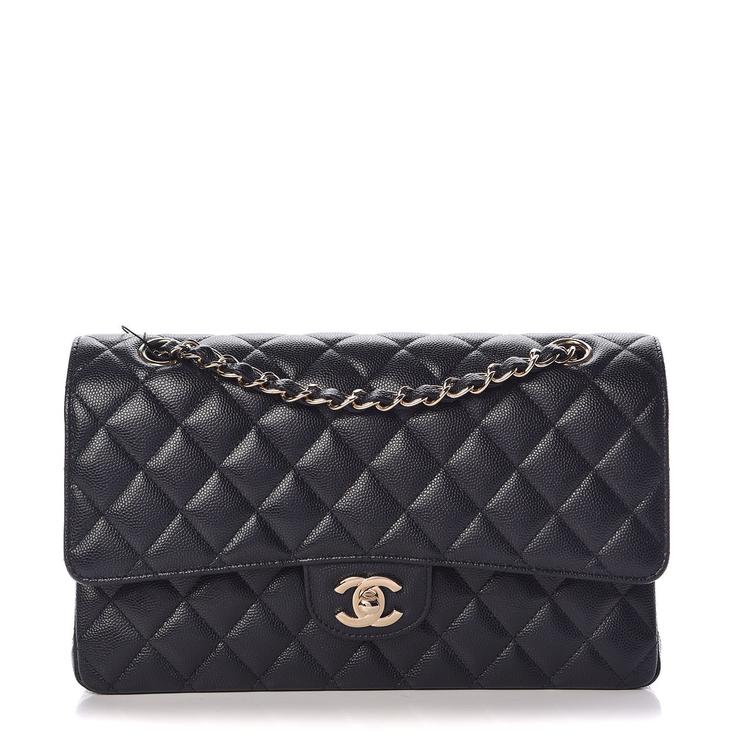 Caviar Quilted Medium Double Flap Navy