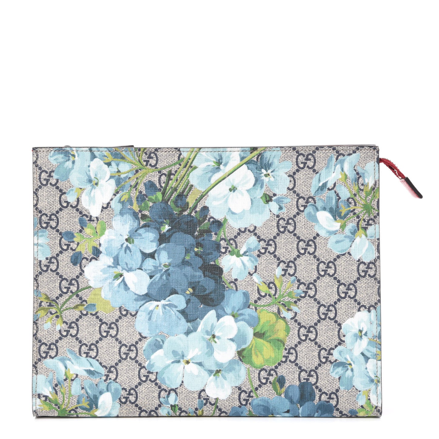 GG Supreme Monogram Blooms Large Cosmetic Case Beige Blue Navy Hibiscus Red