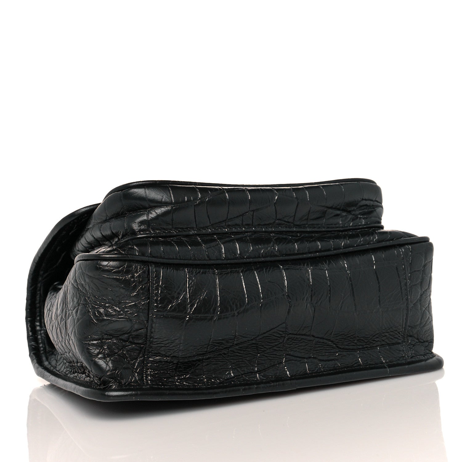 Saint Laurent Calfskin Crocodile Embossed Matelasse Monogram Baby Niki Chain Satchel Black 4 of 10