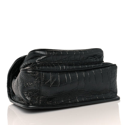 Saint Laurent Calfskin Crocodile Embossed Matelasse Monogram Baby Niki Chain Satchel Black 4 of 10