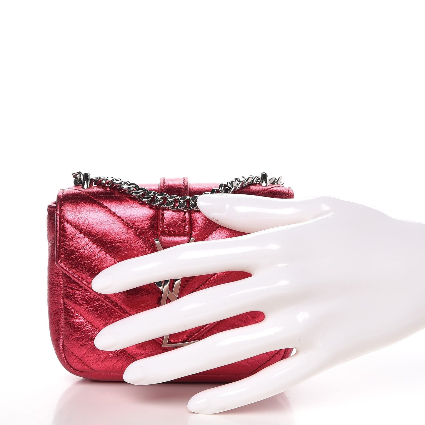 Metallic Calfskin Chevron Monogram Micro Crossbody Bag Pink