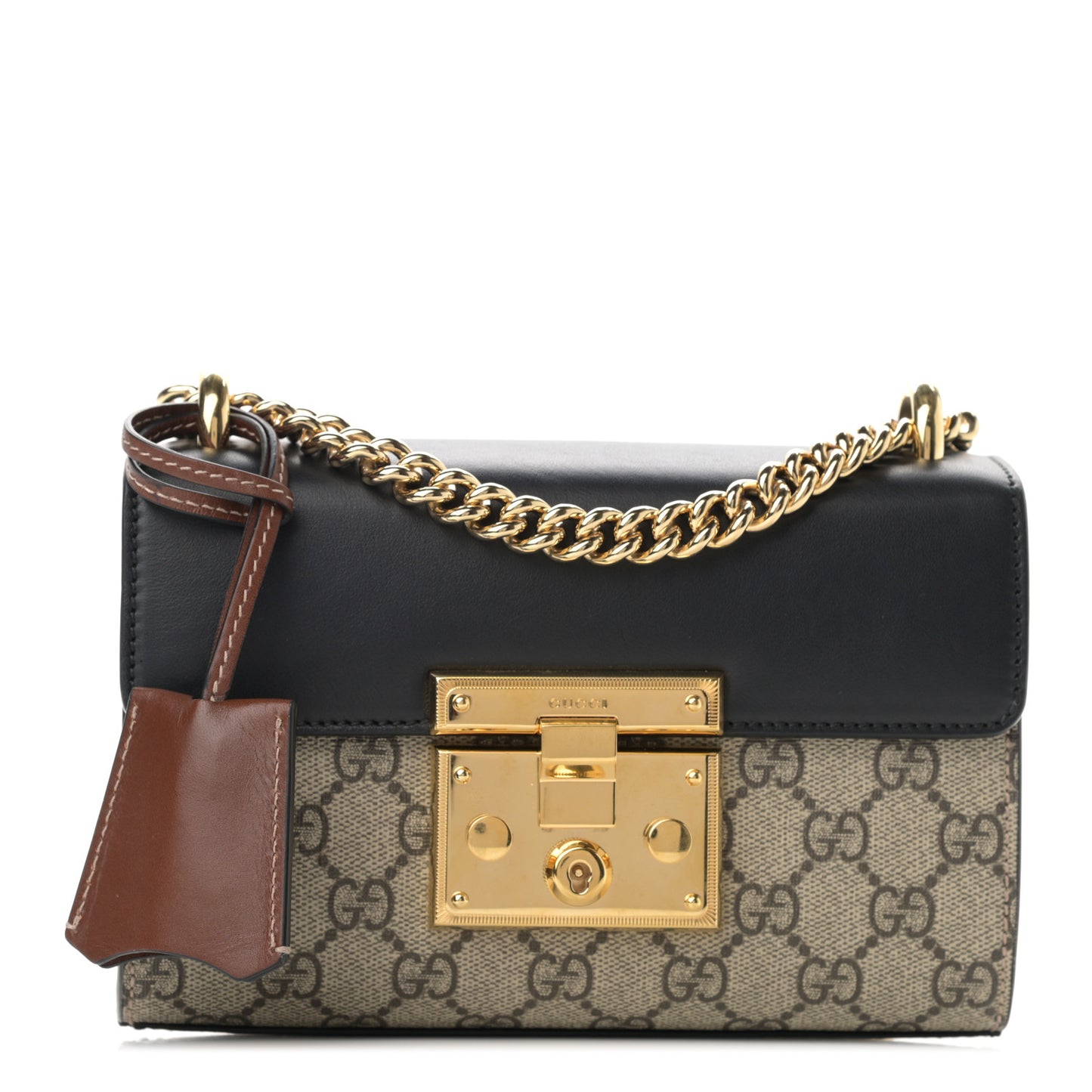 GG Supreme Monogram Calfskin Small Padlock Shoulder Bag Beige Black Cuir
