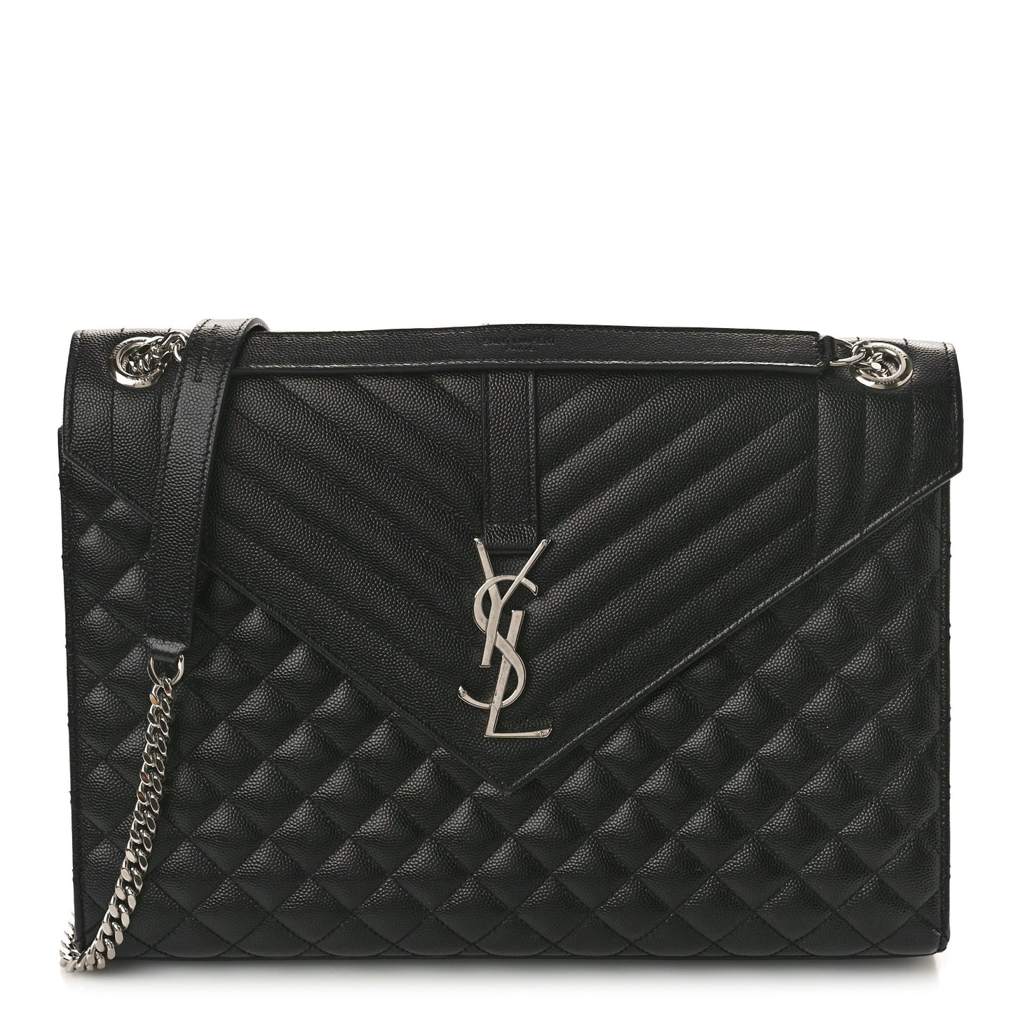 Grain De Poudre Textured Mixed Matelasse Large Triquilt Monogram Satchel Black