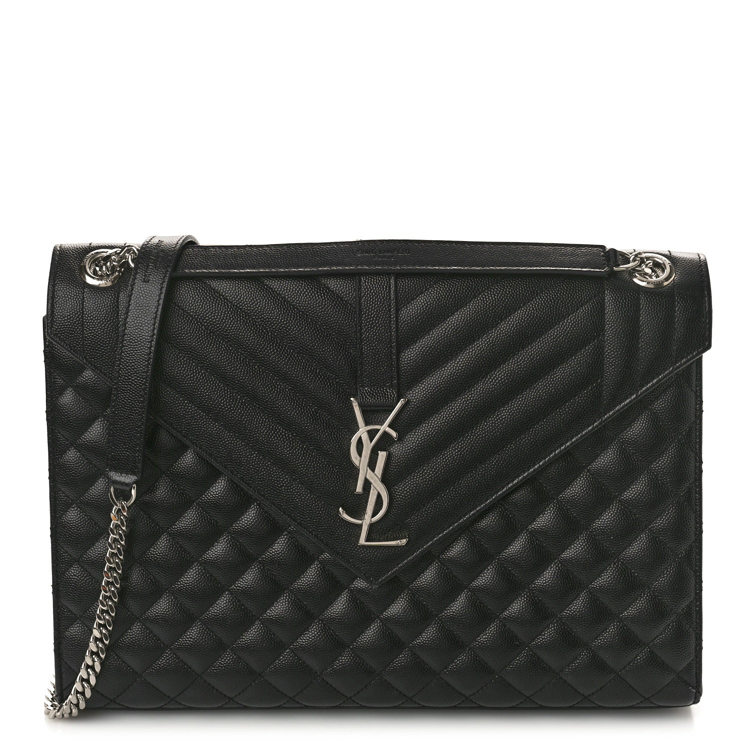 Saint Laurent Grain De Poudre Textured Mixed Matelasse Large Triquilt Monogram Satchel Black 1 of 12
