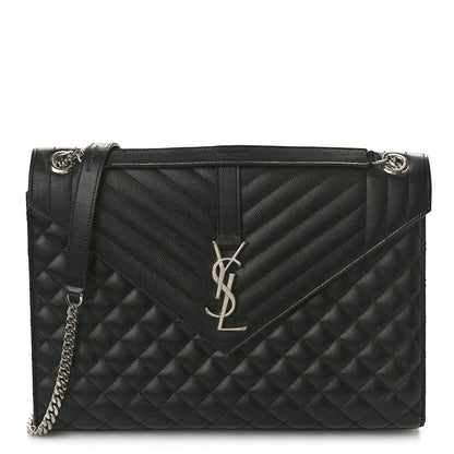 Saint Laurent Grain De Poudre Textured Mixed Matelasse Large Triquilt Monogram Satchel Black 1 of 12