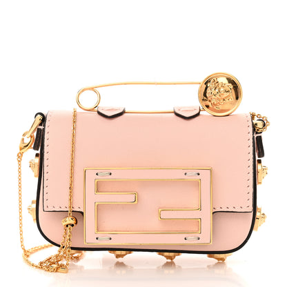 Fendi X VERSACE Vitello Seta Fendace Studded Nano Brooch Baguette Rosa Confetto 7 of 10