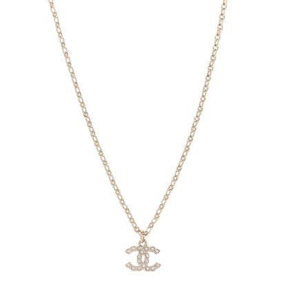 Chanel Pearl Crystal CC Pendant Necklace Gold 1 of 6