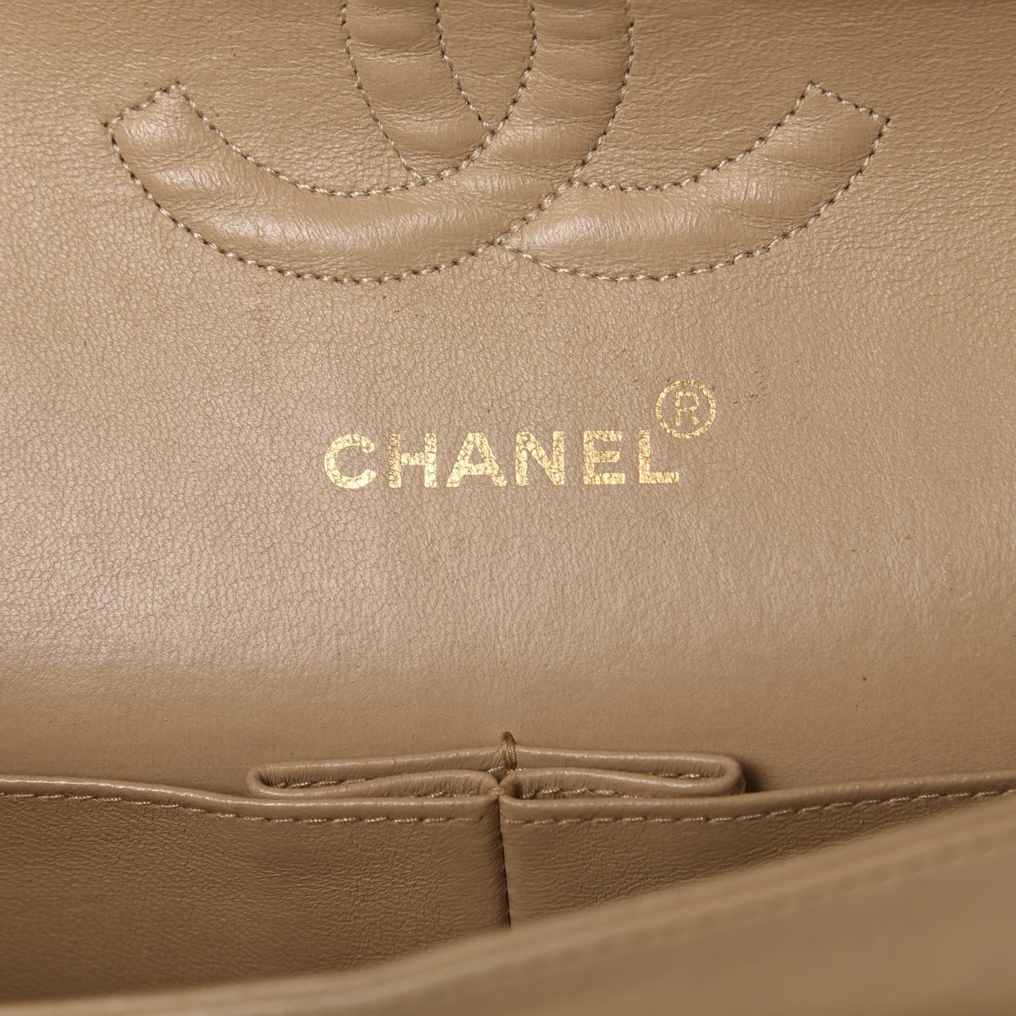 Lambskin Quilted Medium Double Flap Beige