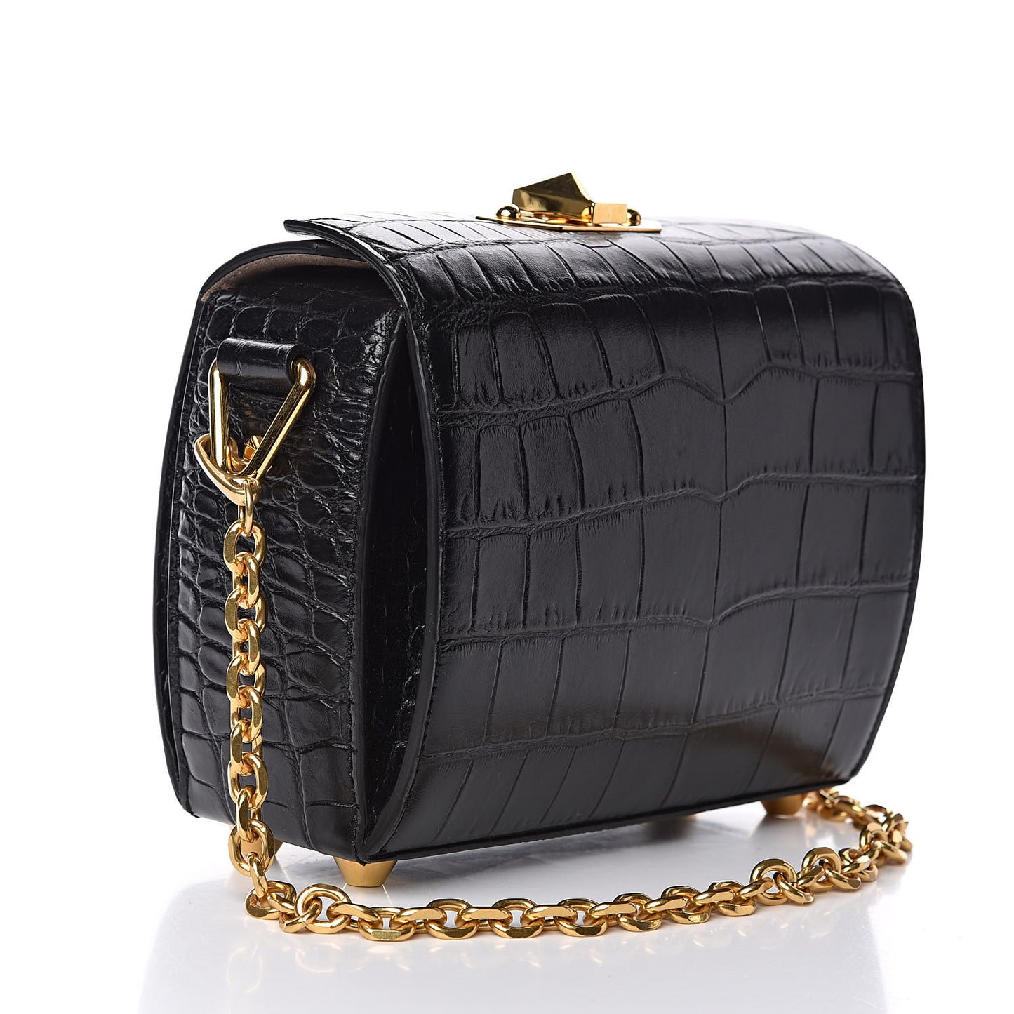 Calfskin Crocodile Embossed Box Shoulder Bag 19 Black