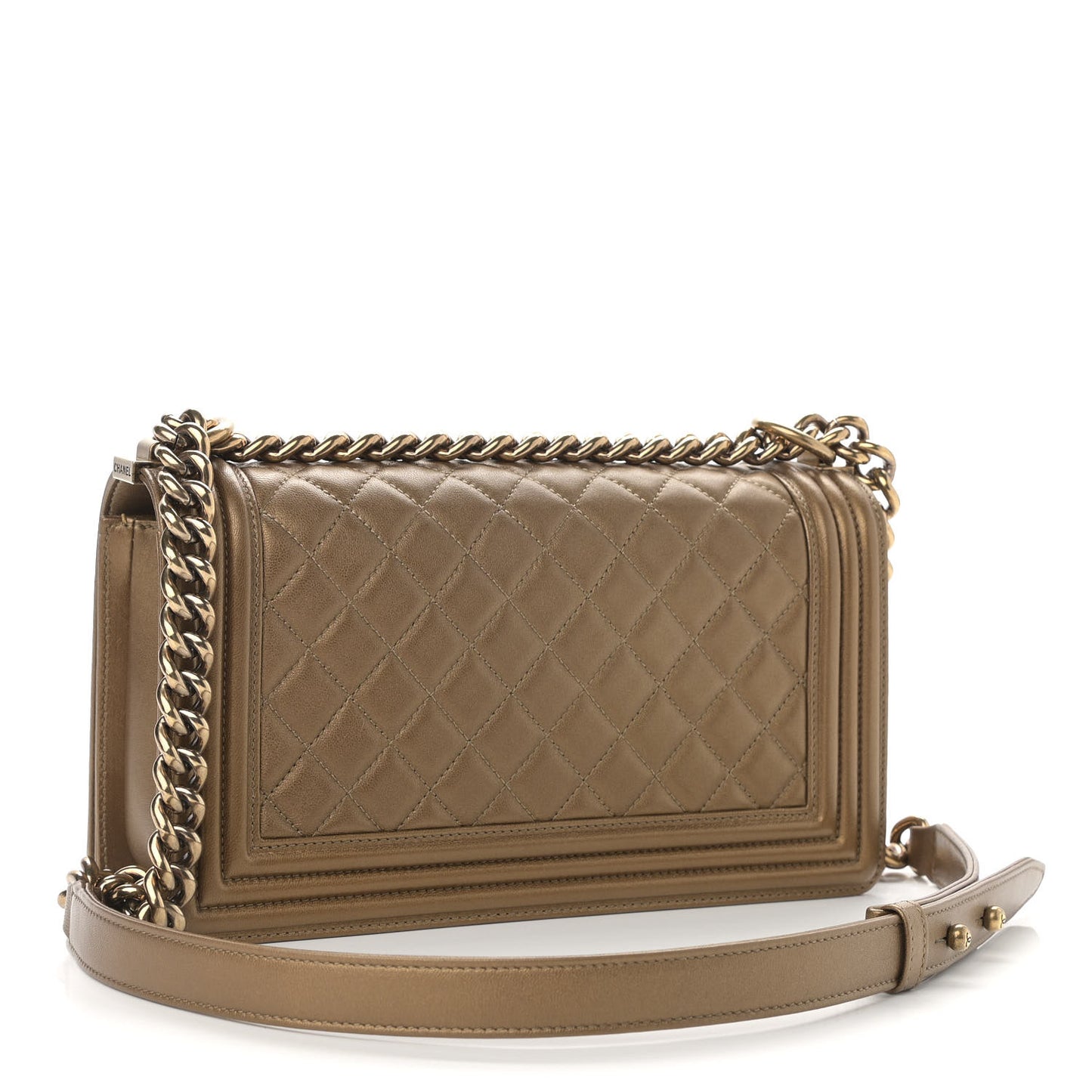 Metallic Lambskin Quilted Medium Boy Flap Dark Gold