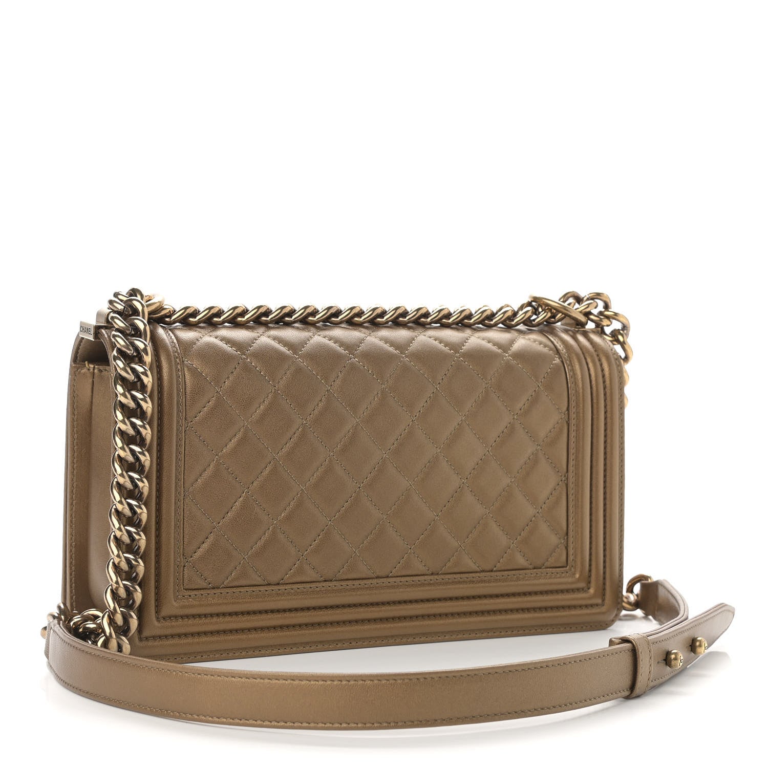 Chanel Metallic Lambskin Quilted Medium Boy Flap Dark Gold 2 of 11