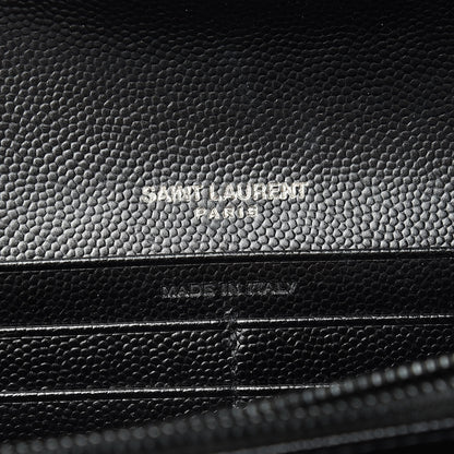 Saint Laurent Grain De Poudre Matelasse Chevron Monogram Flap Wallet Black 6 of 8