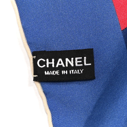 Chanel Silk Print CC Airplane Square Scarf Blue Red 3 of 3