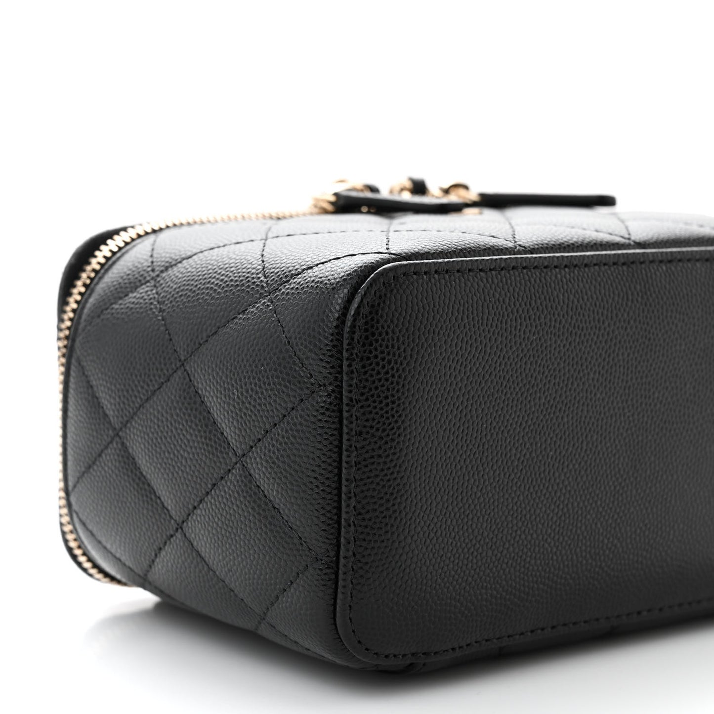 Caviar Quilted Small Vanity Case With Chain Black