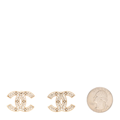 Chanel Pearl Crystal Sparkling Pearls CC Earrings Light Gold 2 of 4