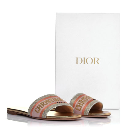 Christian Dior Canvas Lurex Embroidered Dway Flat Slide Sandals 38 Platinum 15 of 16
