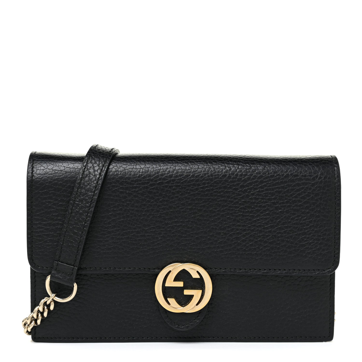 Gucci Dollar Calfskin Interlocking G Chain Wallet Black 1 of 12