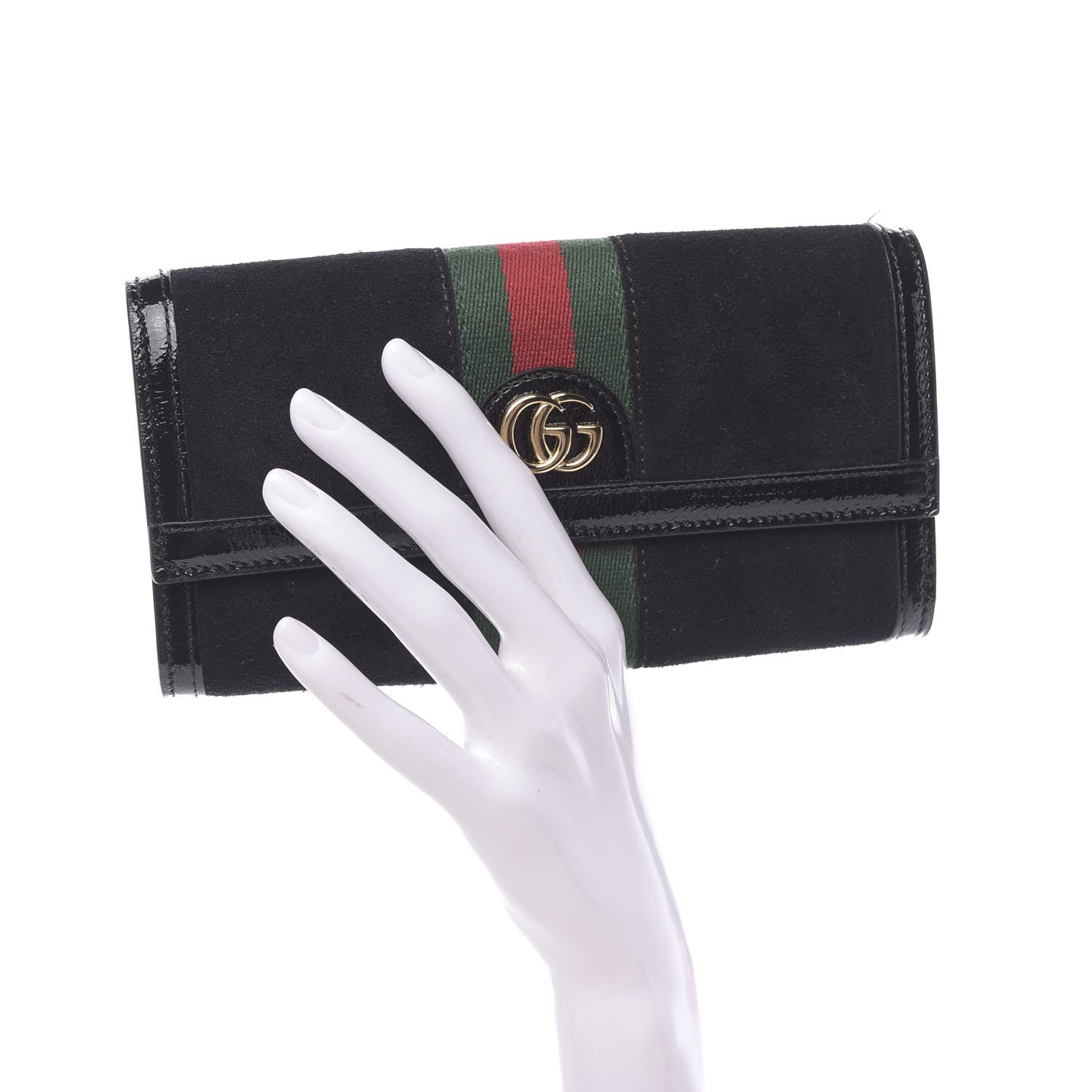 Gucci Suede Patent GG Web Ophidia Continental Wallet Black 2 of 10