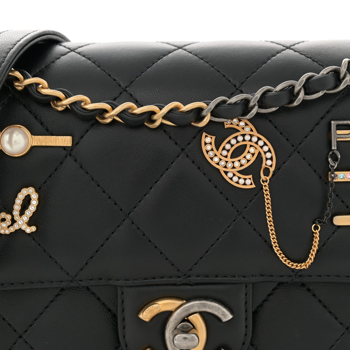 Lambskin Quilted Small Coco Clips Single Flap Black