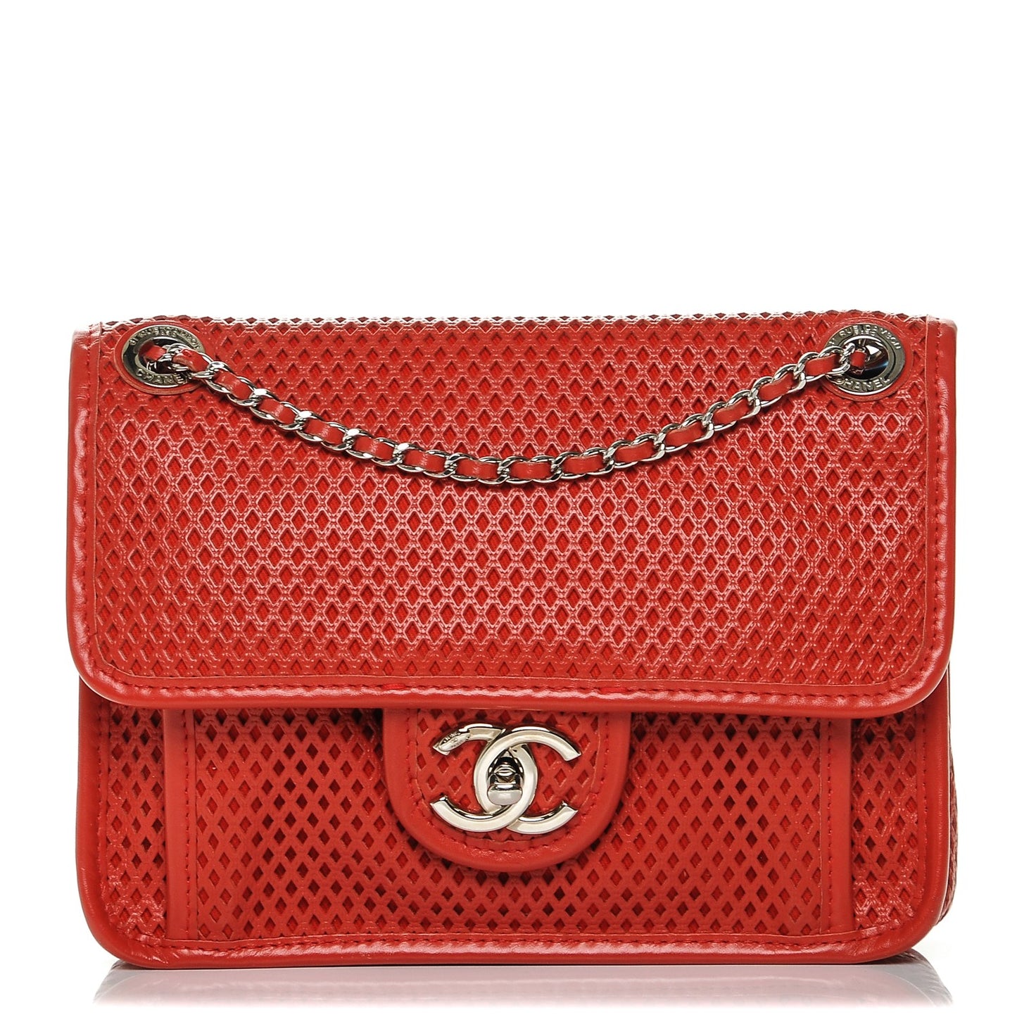 Perforated Calfskin Small Up In The Air Flap Red