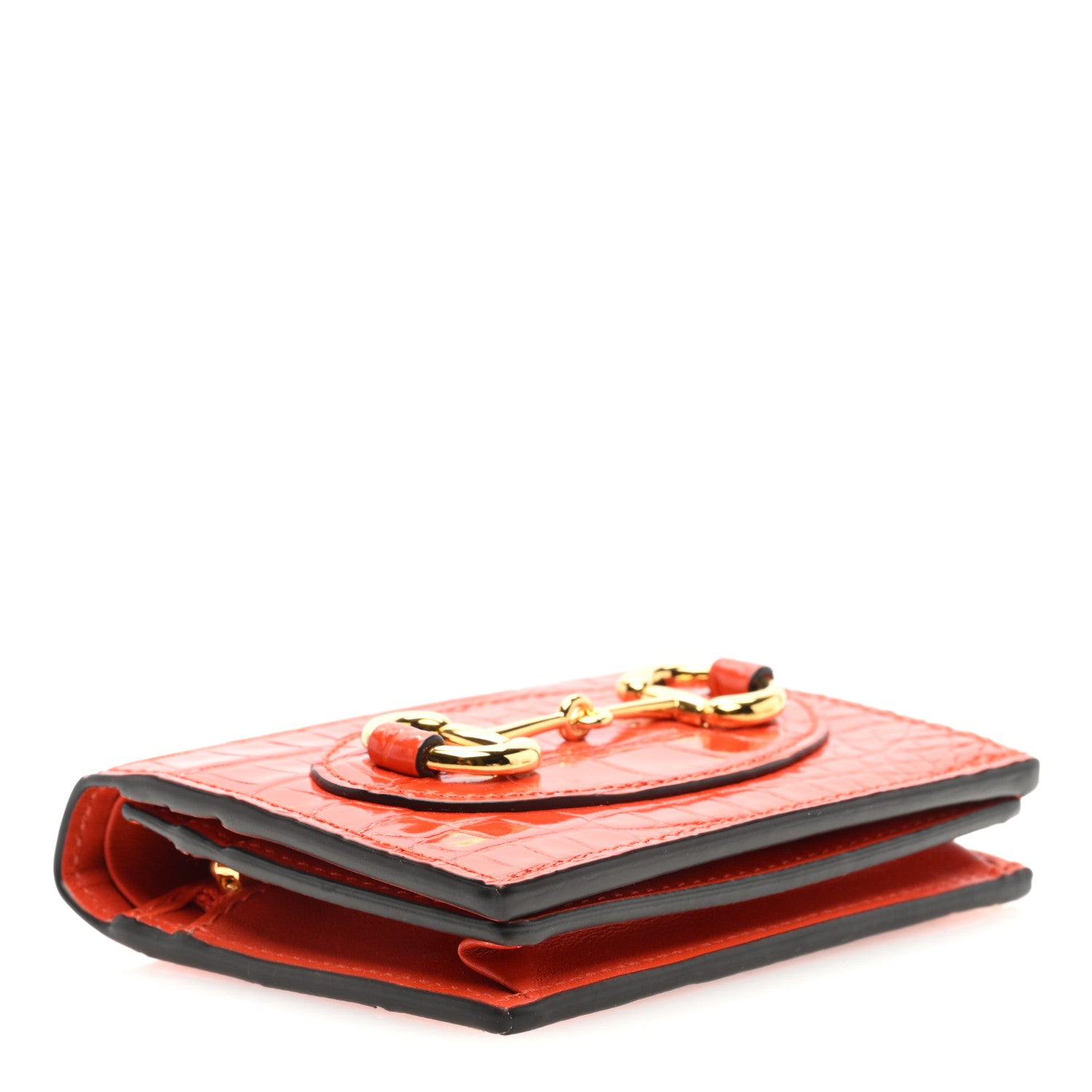 Gucci Boarded Plutone Crocodile Horsebit 1955 Card Case Wallet Sun Orange 4 of 7