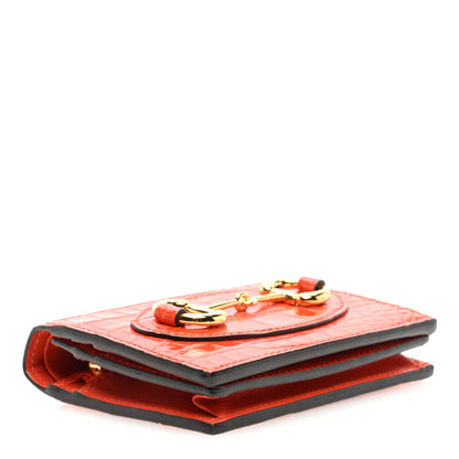 Gucci Boarded Plutone Crocodile Horsebit 1955 Card Case Wallet Sun Orange 4 of 7