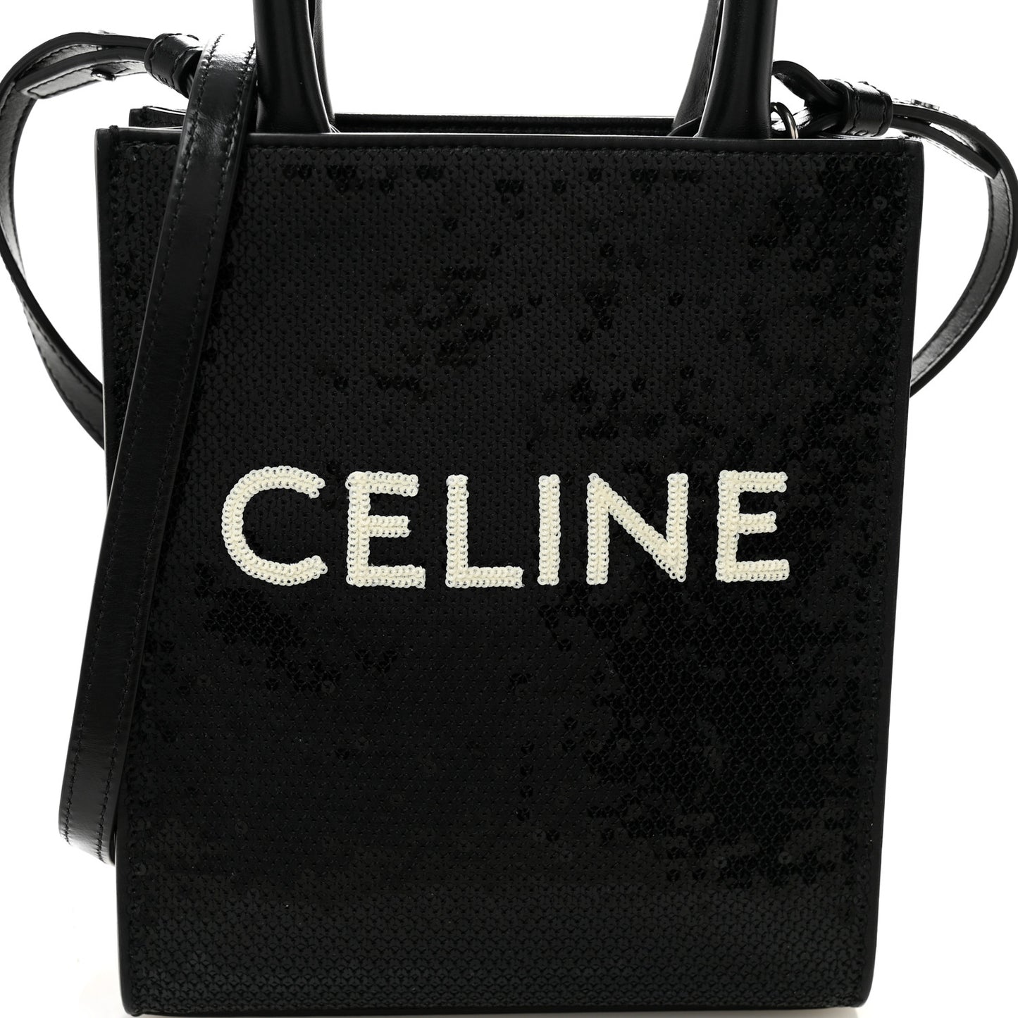 Sequin Calfskin Mini Vertical Cabas Black White