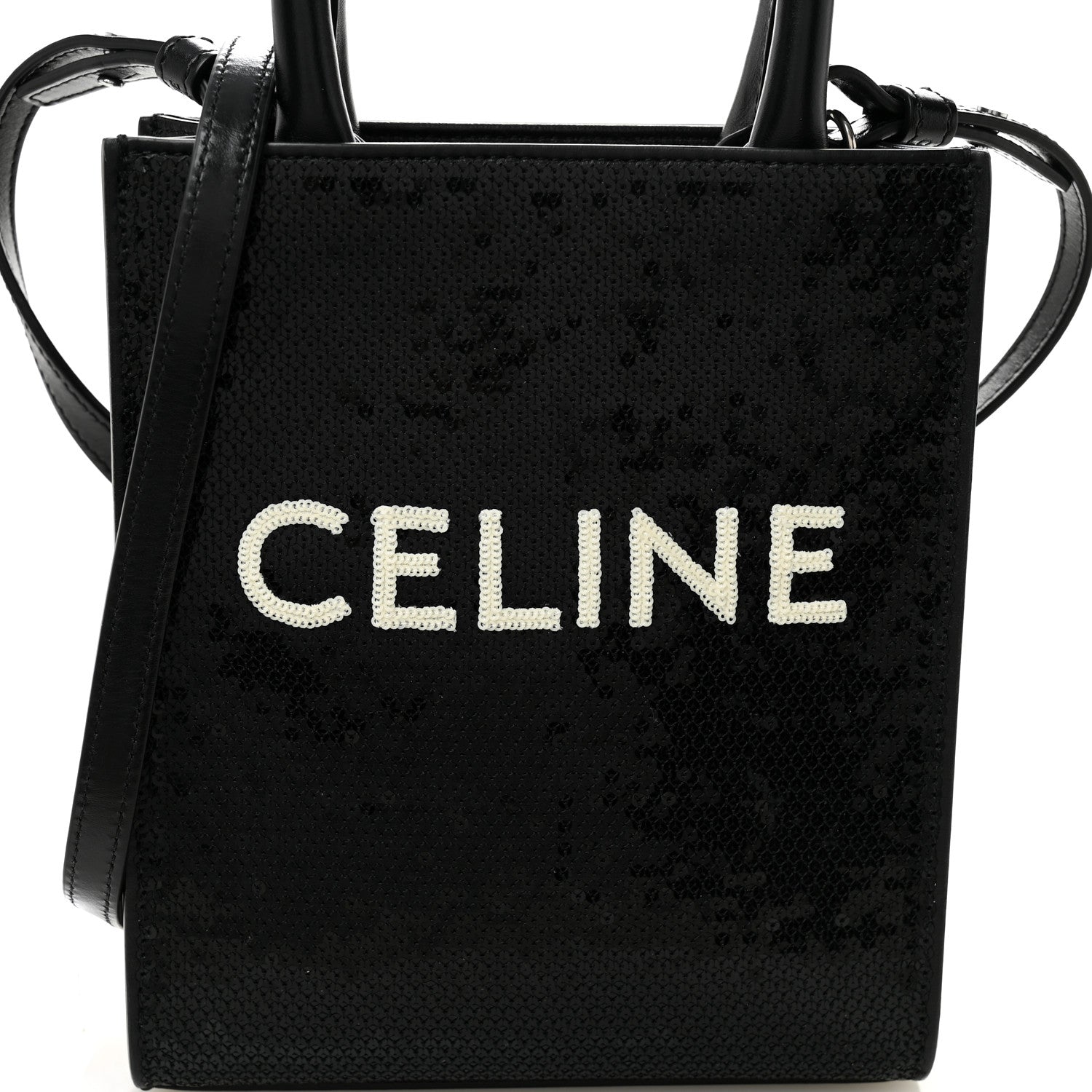 Celine Sequin Calfskin Mini Vertical Cabas Black White 6 of 8