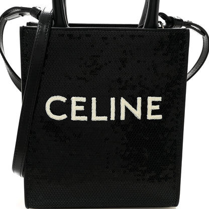 Celine Sequin Calfskin Mini Vertical Cabas Black White 6 of 8