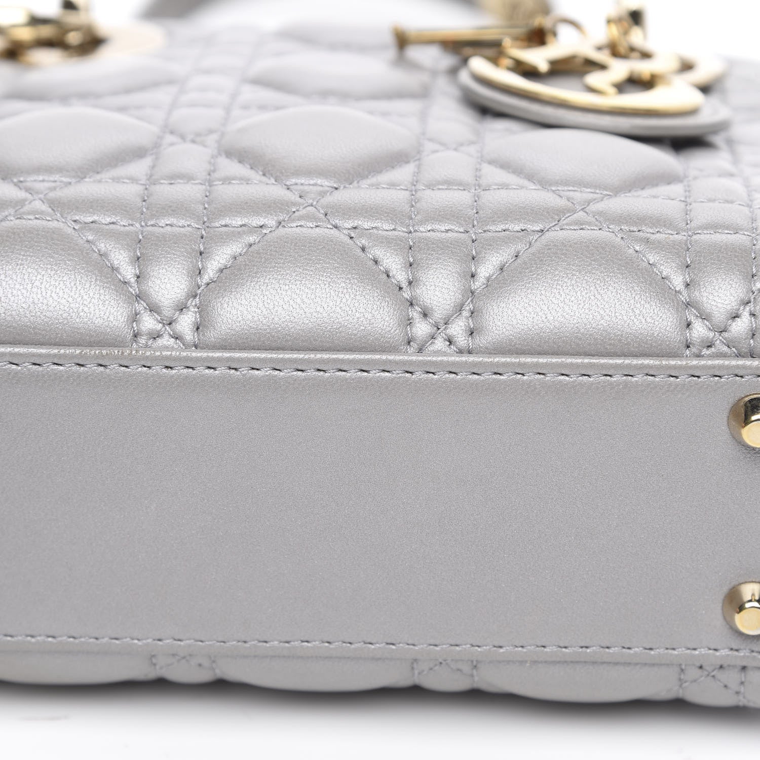 Christian Dior Metallic Lambskin Cannage Mini Lady Dior Grey 8 of 14