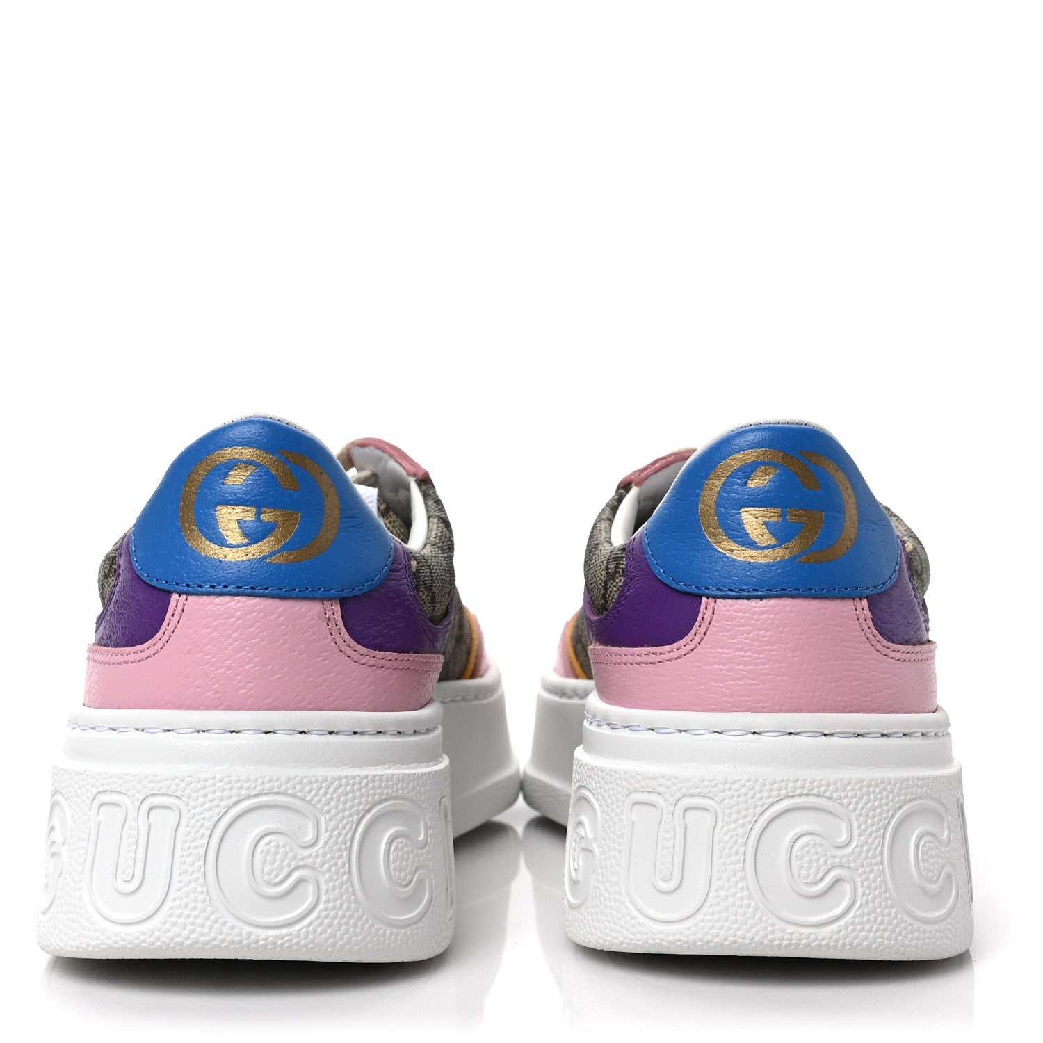 Gucci Calfskin GG Supreme Monogram Perforated Womens Platform 55mm Sneakers 38.5 Beige Ebony Sugar Pink Crop Shine Purple 5 of 8