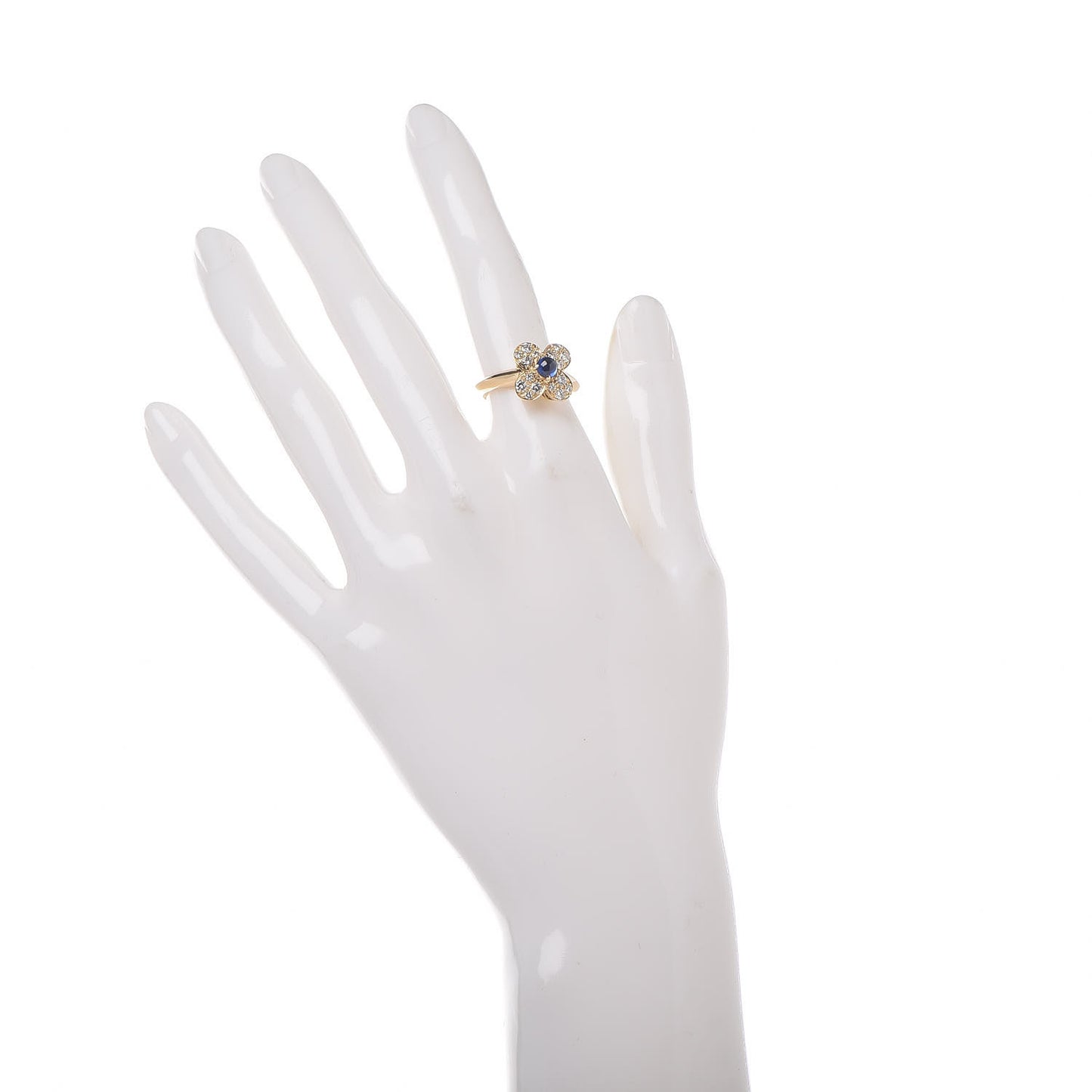 18K Yellow Gold Diamond Blue Sapphire Trefle Ring 50 5.5