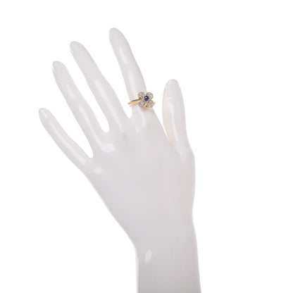 Van Cleef & Arpels 18K Yellow Gold Diamond Blue Sapphire Trefle Ring 50 5.5 2 of 9